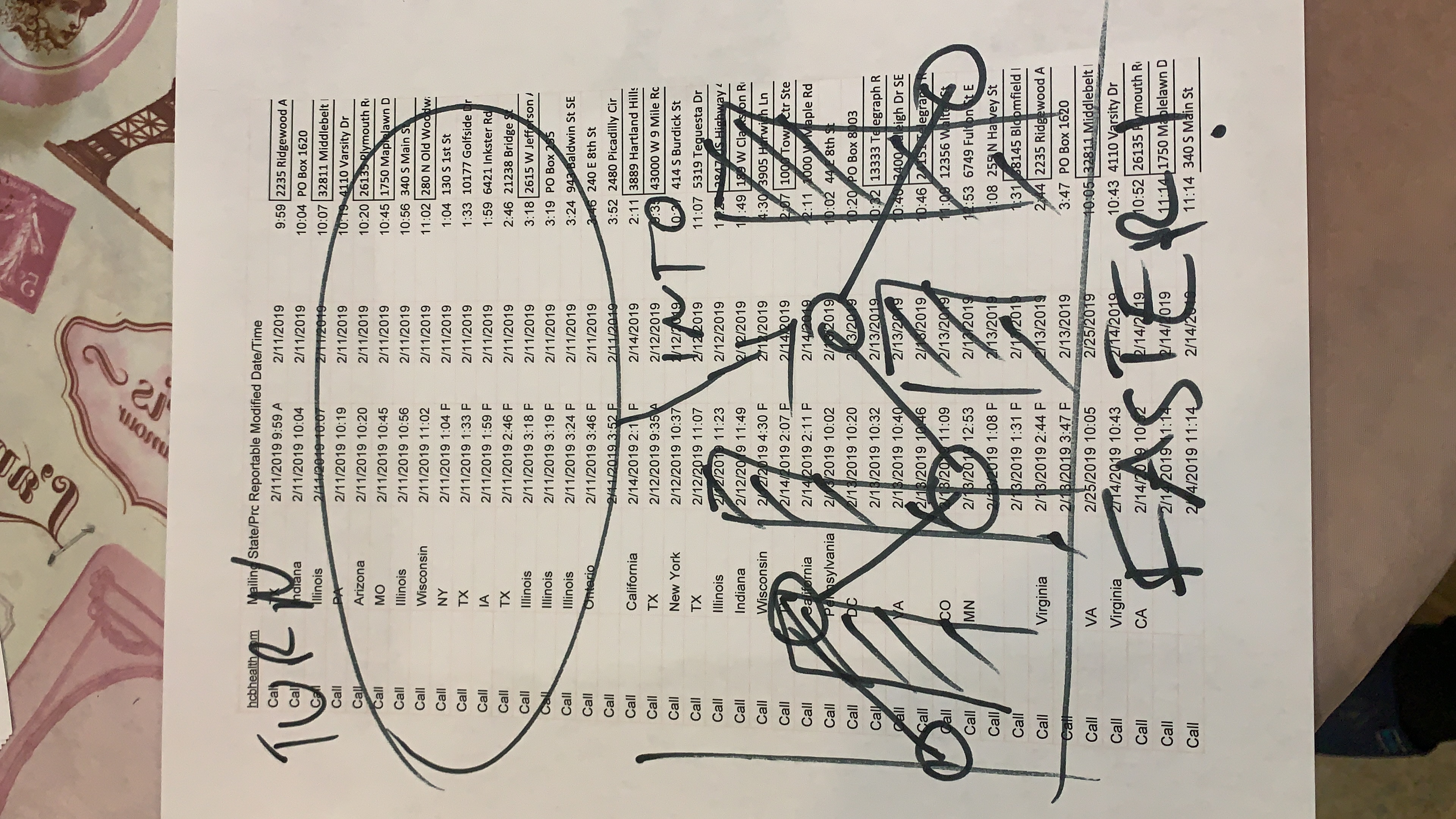 A printed call list annotated by hand: turn spreadsheets into data, faster