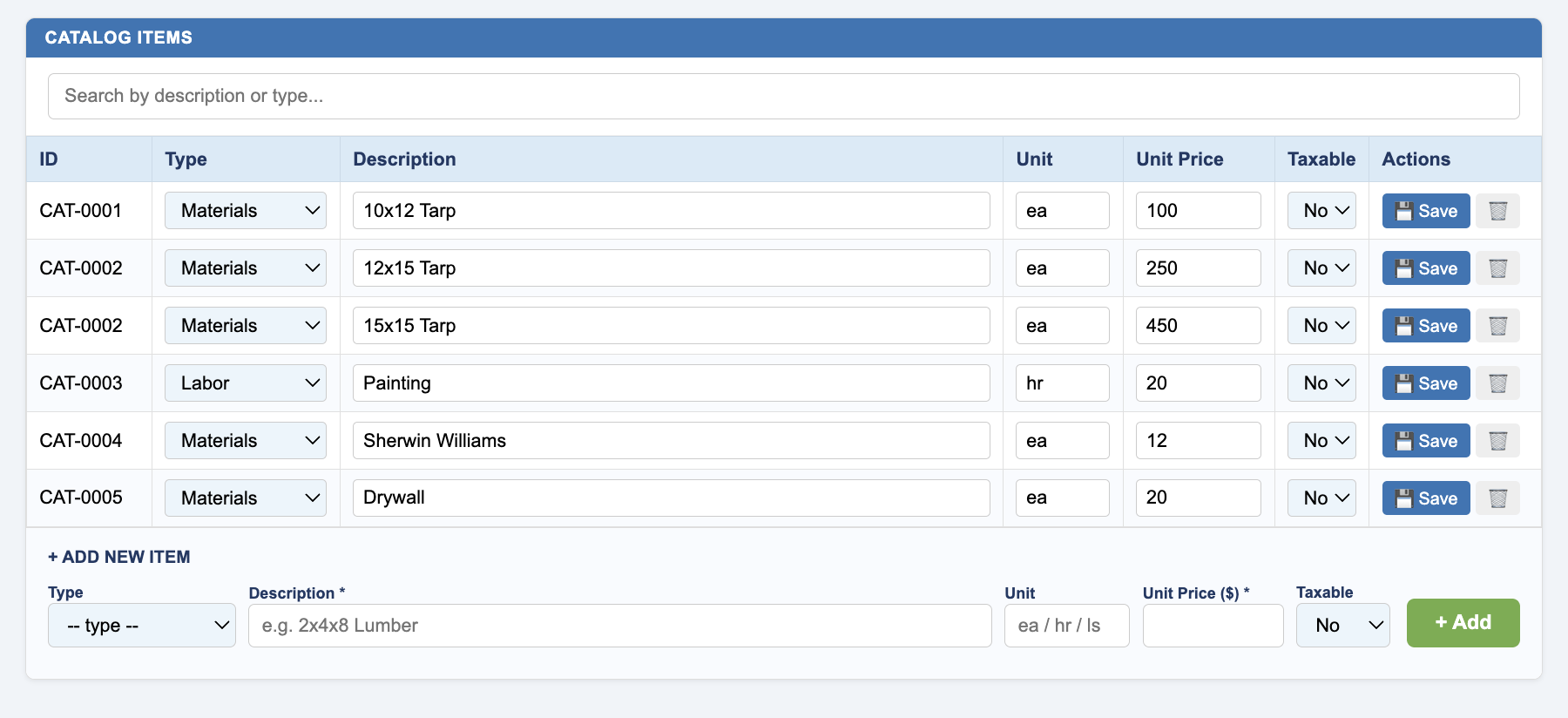 InvoiceAndCollect catalog manager