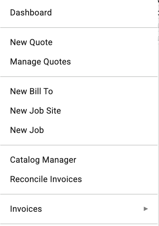InvoiceAndCollect contractor menu