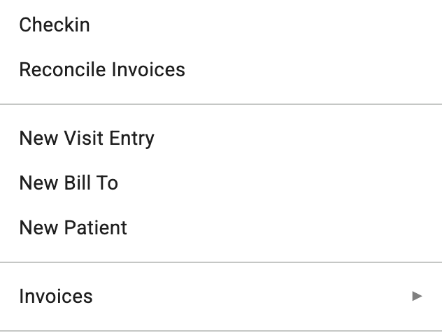 InvoiceAndCollect therapist menu