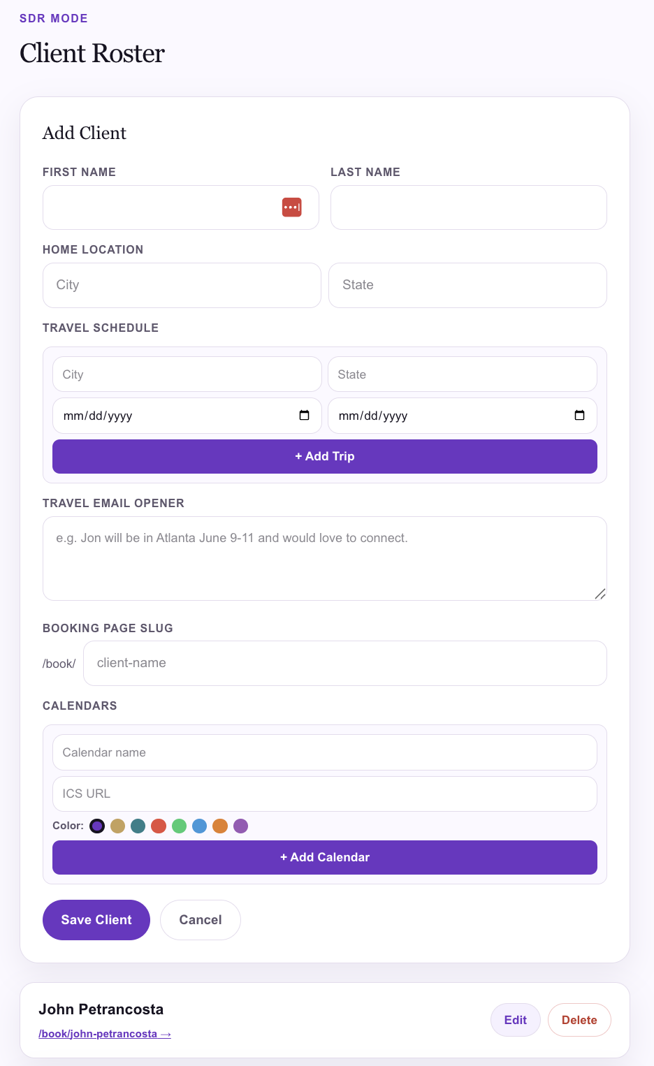 SendMyAvailability SDR mode client roster